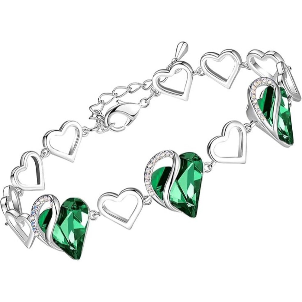Infinity Love Heart Link Birthstone Bracelets - 05-May-Emerald Green